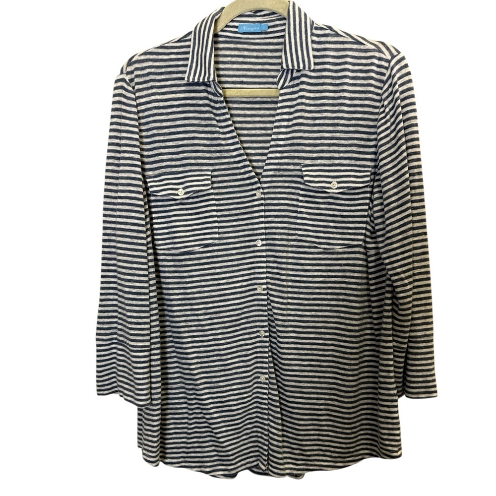 J. McLaughlin Navy and White Striped Nautical Top sz L